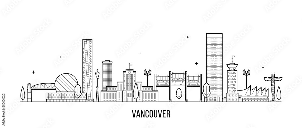Naklejka premium Vancouver skyline Kanada duże miasto budynki wektor