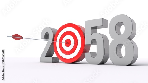 3D illustration of number 2058 with target concept