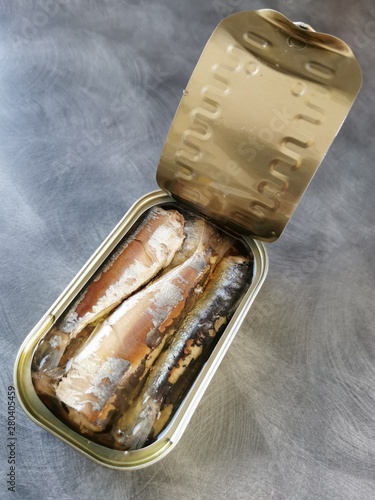 can of sardines in olive oil isolated on table