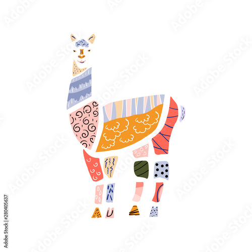 Set with paper cut pieces funny llama alpaca