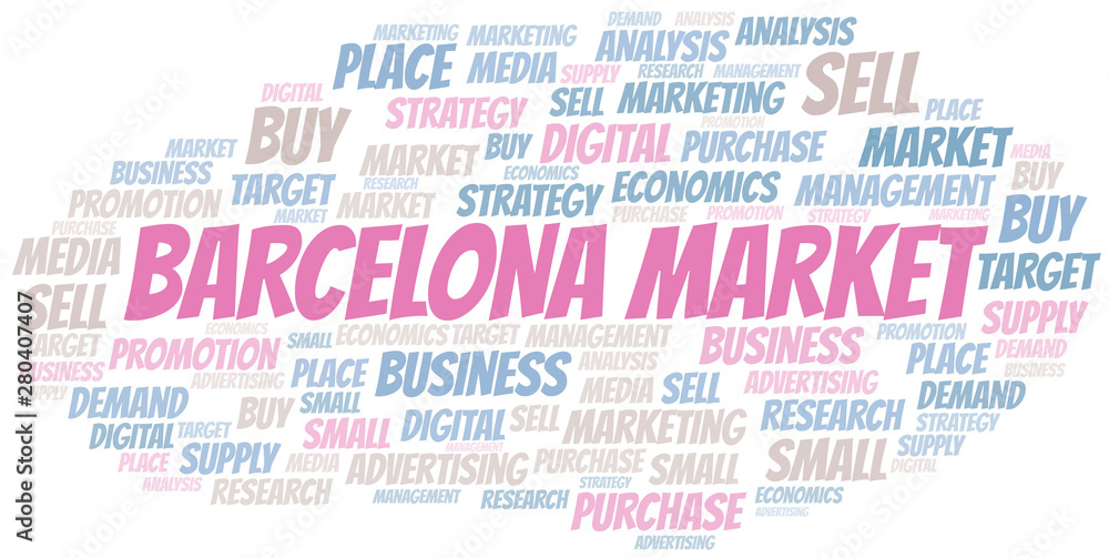 Fototapeta premium Barcelona Market word cloud. Vector made with text only.