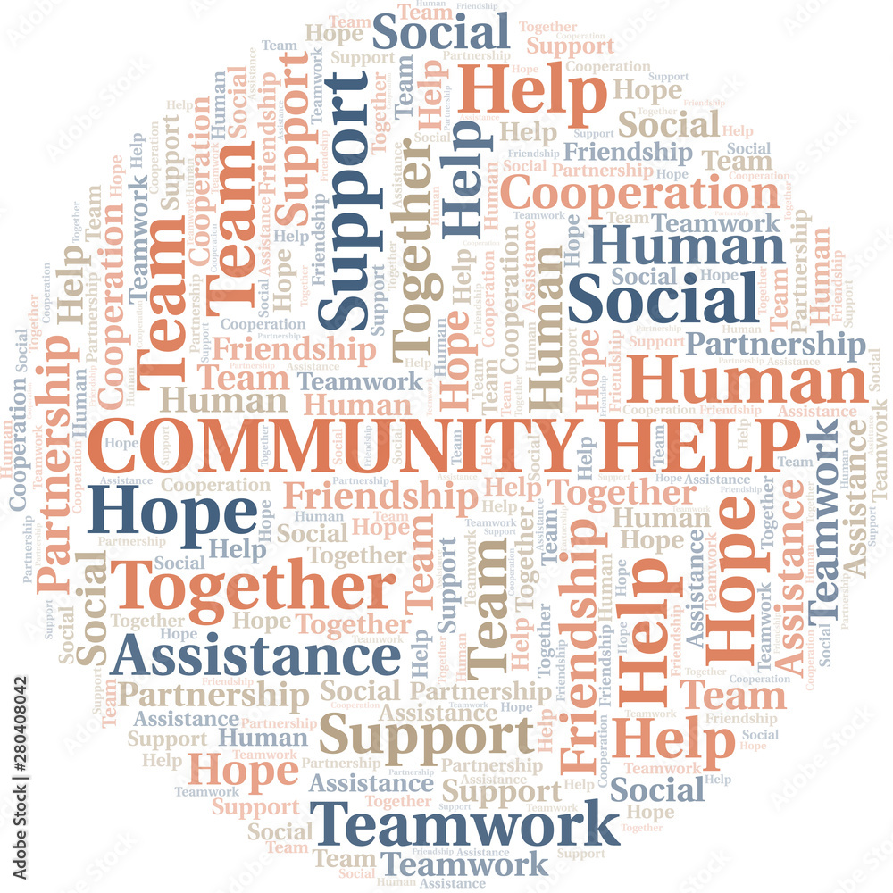 Community Help word cloud. Vector made with text only. Community Help word cloud. Vector made with text only.