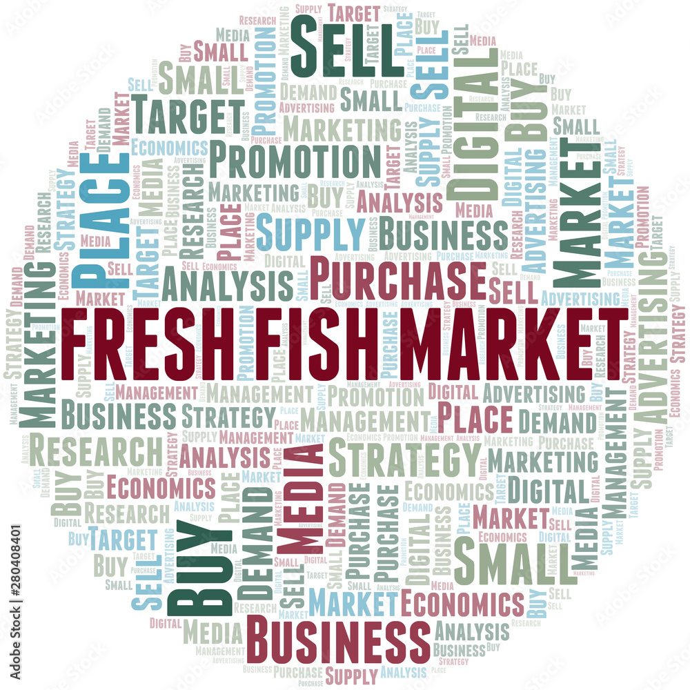 Fresh Fish Market word cloud. Vector made with text only.