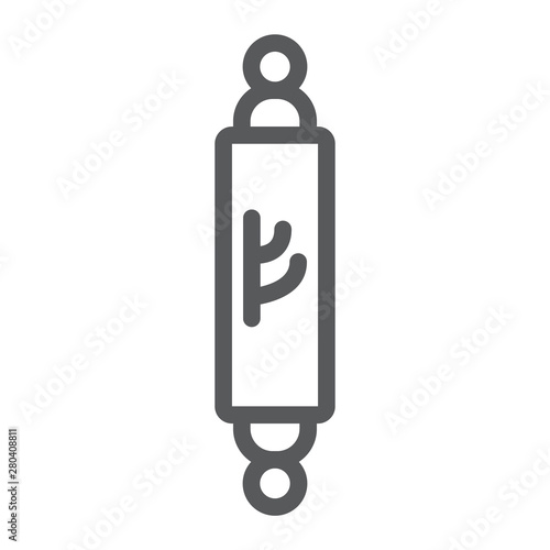 Mezuzah line icon, door and judaism, jewish doorpost sign, vector graphics, a linear pattern on a white background.