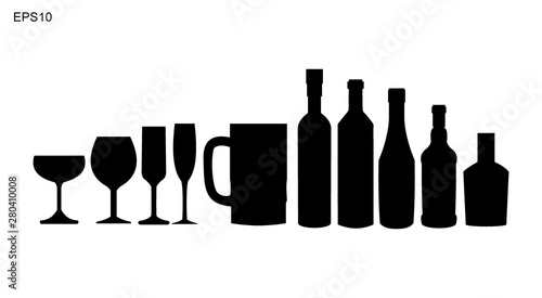 	 Wine bottle with wine glass icons vector illustration on white  background