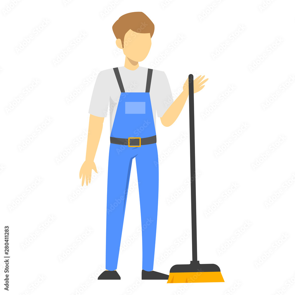 Janitor with a mop vector isolated. Male character Janitor with a mop vector isolated. Male character