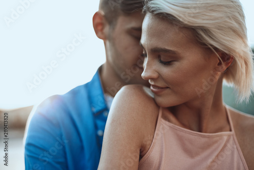 Romantic moment of waiting for kiss from beloved person
