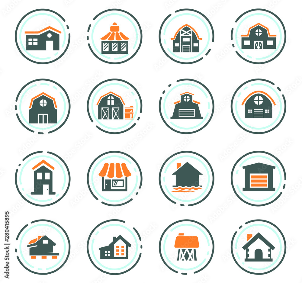 Farm building icons set Farm building icons set