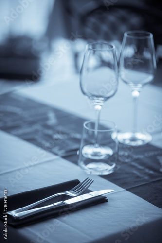 Empty glasses and dish ware