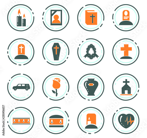 Funeral service icons set