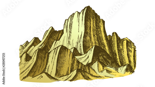 Peak Of Rocky Mountain Landscape Vector. Mountain Versant Rock Peak Felsenwand Adventure Wilderness Place Concept. Designed Slope Clift Template Color Illustration