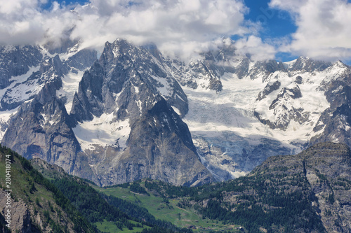 Mont Blanc Peak, the highest peak of the Alps from Aosta Valley in the North of Italy