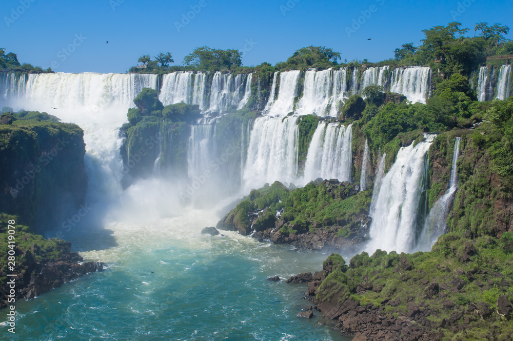 Fototapeta premium Aerial view of Iguazu Falls from the helicopter ride, one of the Seven Natural Wonders of the World , Brazil