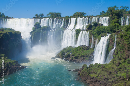 Aerial view of Iguazu Falls from the helicopter ride  one of the Seven Natural Wonders of the World   Brazil