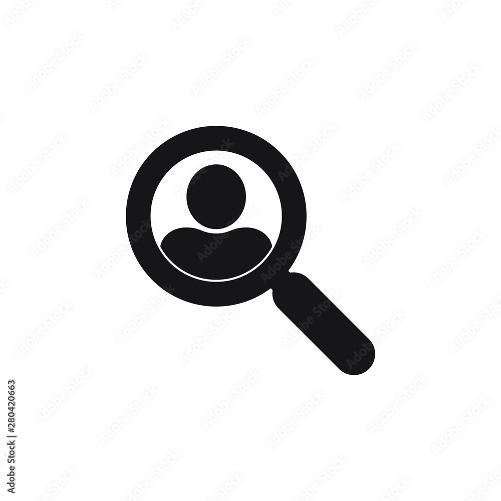 Magnifying glass looking for people icon, employee search symbol concept, headhunting, staff selection, vector illustration Magnifying glass looking for people icon, employee search symbol concept, headhunting, staff selection, vector illustration