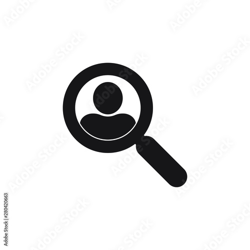 Magnifying glass looking for people icon, employee search symbol concept, headhunting, staff selection, vector illustration