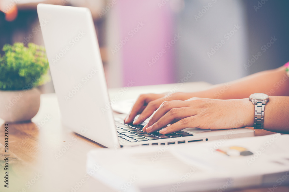 Business woman at have the confidence in a working are beingม Image of business person hands on the keyboard Working at home with laptop Business woman at have the confidence in a working are beingม Image of business person hands on the keyboard Working at home with laptop