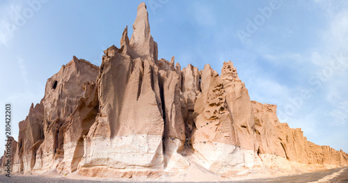 Fototapeta Naklejka Na Ścianę i Meble -  Unique pumice stone rock formations at Vlychada beach on Santorini island.