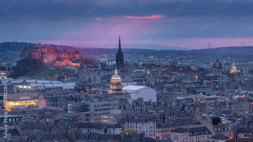 night view of the city of Edinburgh, Scotland