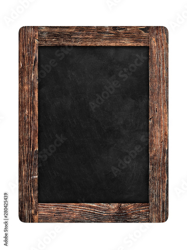 Chalkboard in old wooden frame isolated on white background