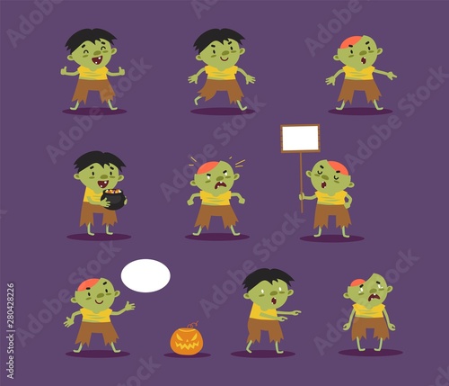 Halloween zombie, revived dead, set vector ghouls, collection funny characters