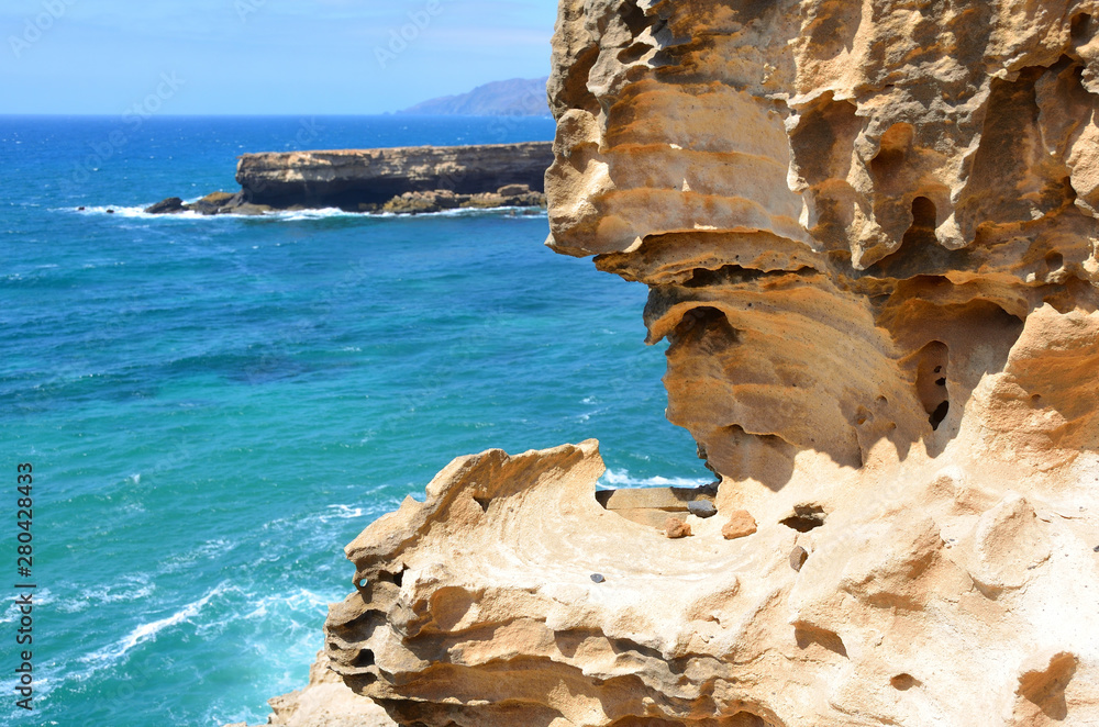Eroded White Rocks on the Coastline of Fuerteventura
