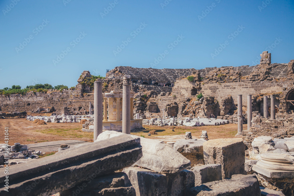Fototapeta premium Side. Turkey. 06.2019. The ruins of the Agora market of the ancient city of Side