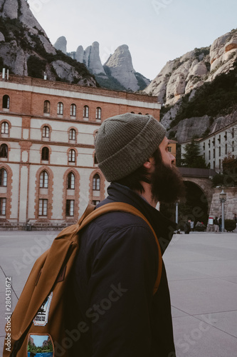 tourist at Montserrat Monastery, Bages, Barcelona, Spain