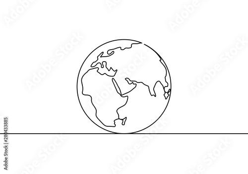 Earth globe one line drawin...