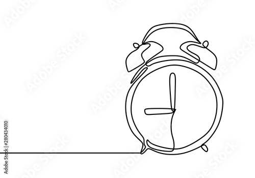 Alarm clock at 9 morning or night continuous one line drawing minimalist design on white background