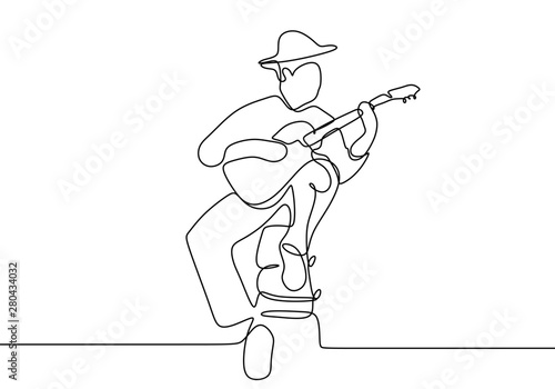 Continuous line drawing classical guitar music player minimalism design
