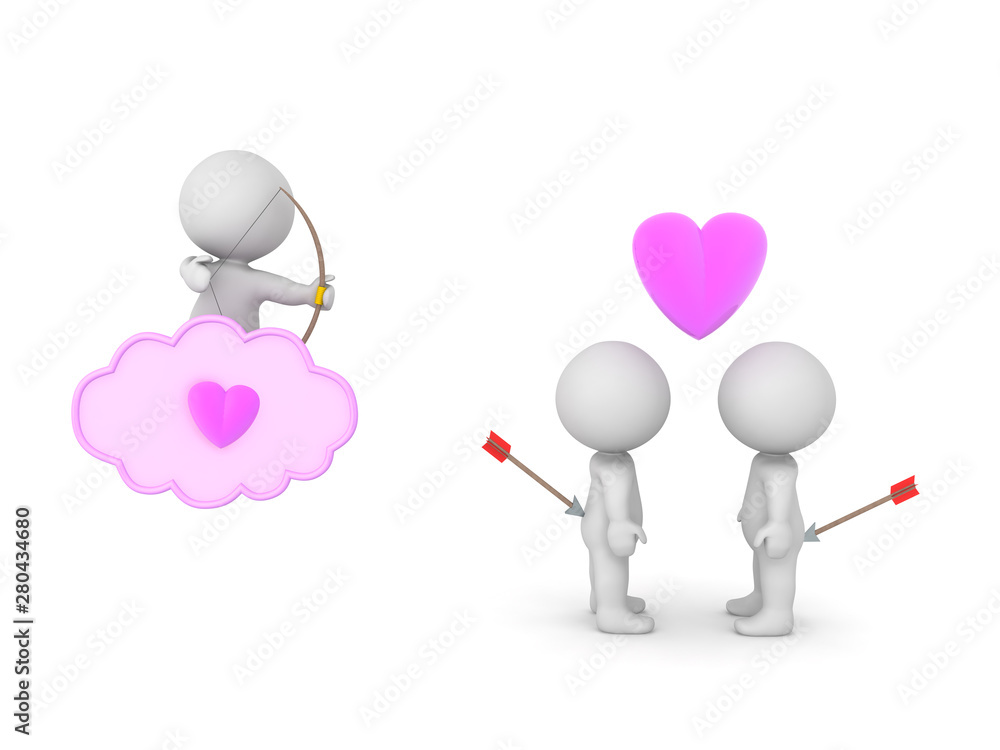 Two 3D Characters fall in love after being shot by Cupid's arrows Two 3D Characters fall in love after being shot by Cupid's arrows