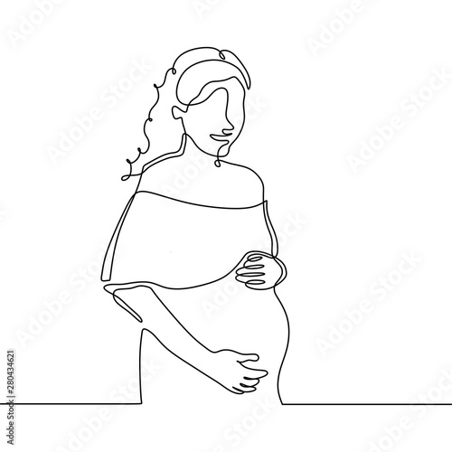 Continuous line pregnant woman minimalist design on white background