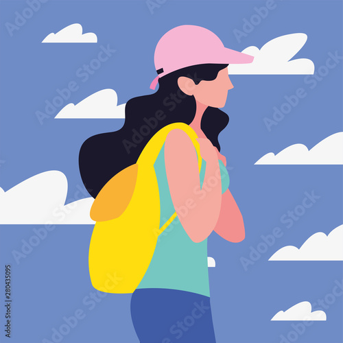 woman with backpack hiking wanderlust