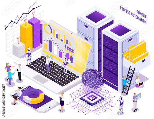 Workplace Automation Isometric Composition