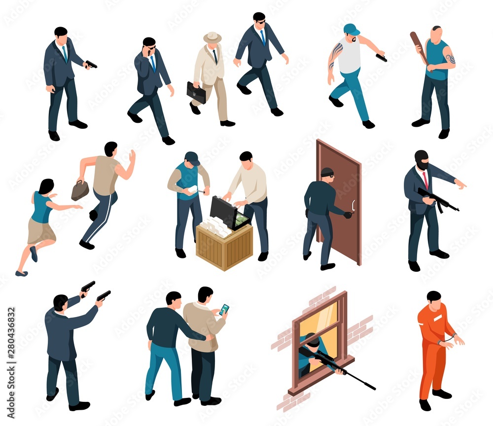 Isometric Criminal Characters Set Stock Vector | Adobe Stock