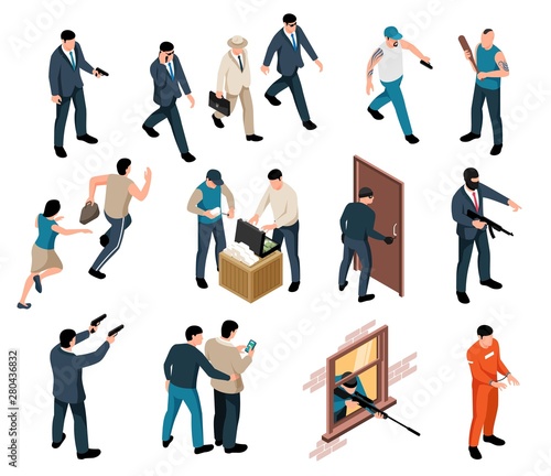 Isometric Criminal Characters Set