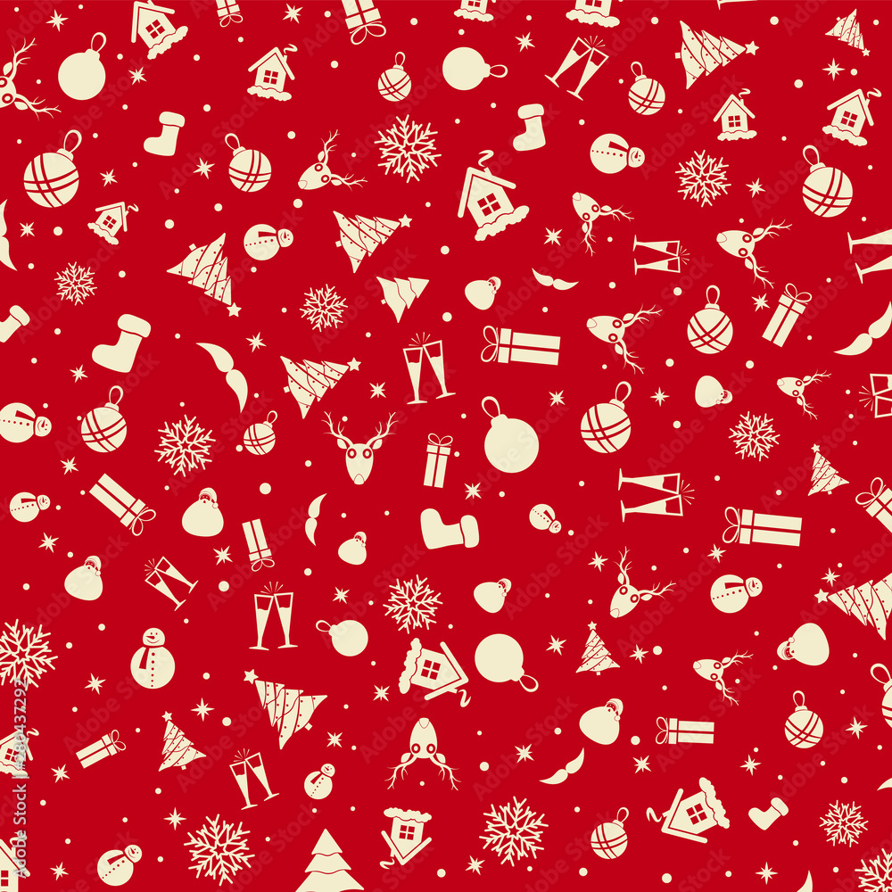 Naklejka premium Vector - Red Christmas wrapping paper. Christmas card. Happy New Year card.