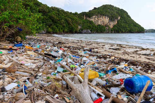 Beach plastic pollution photo