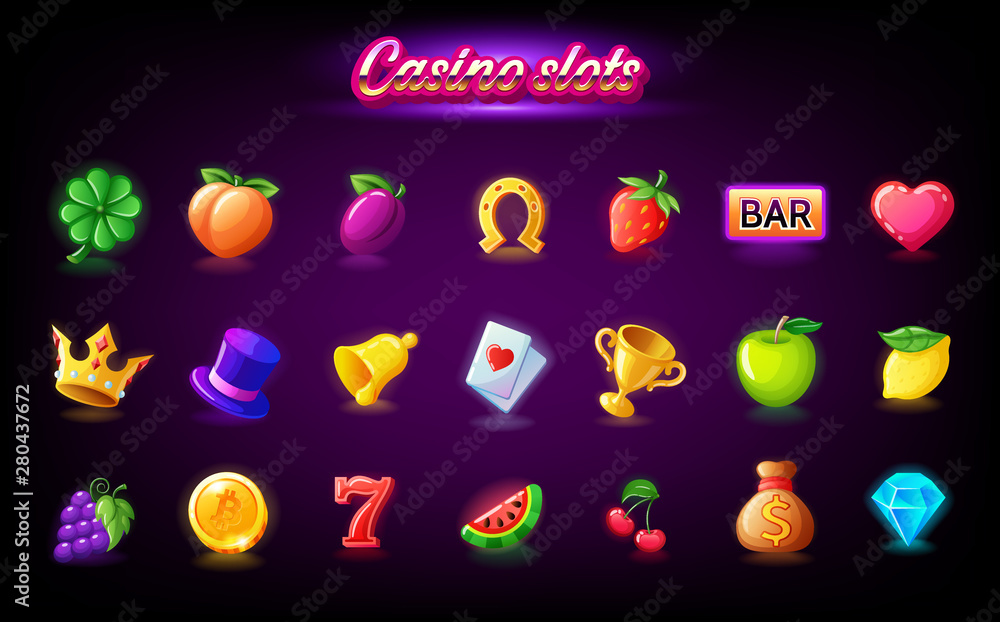 Colorful slots icon set for casino slot machine, gambling games, icons for  mobile arcade and puzzle games vector Stock-Vektorgrafik | Adobe Stock