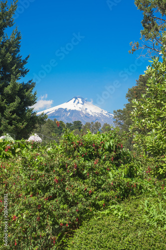 Pucon town in central Chile on a blue skies sunny day photo