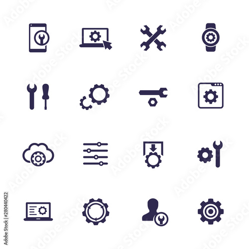settings, options, configuration icons set with gears