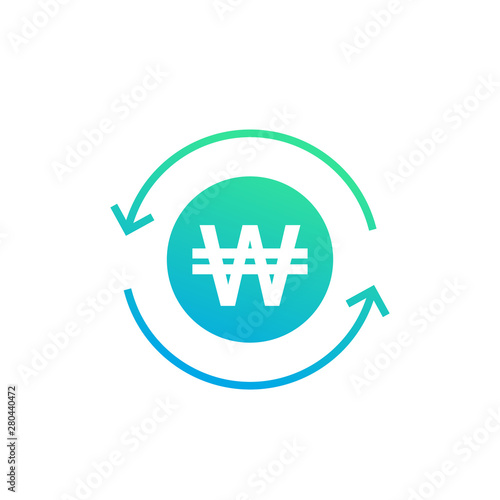 Won exchange, korean currency vector icon