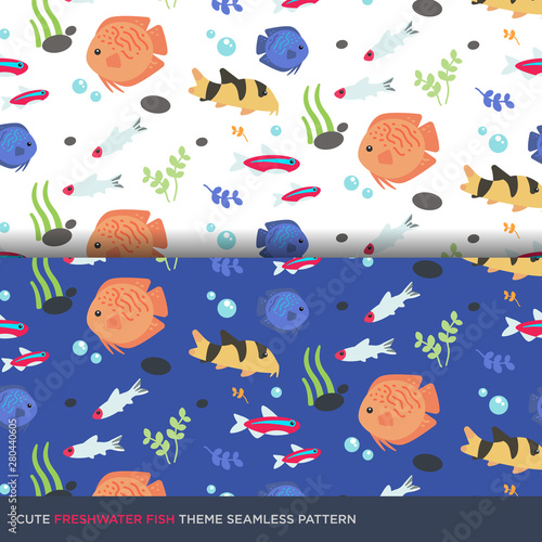 Cute colorful freshwater fish seamless pattern vectorn