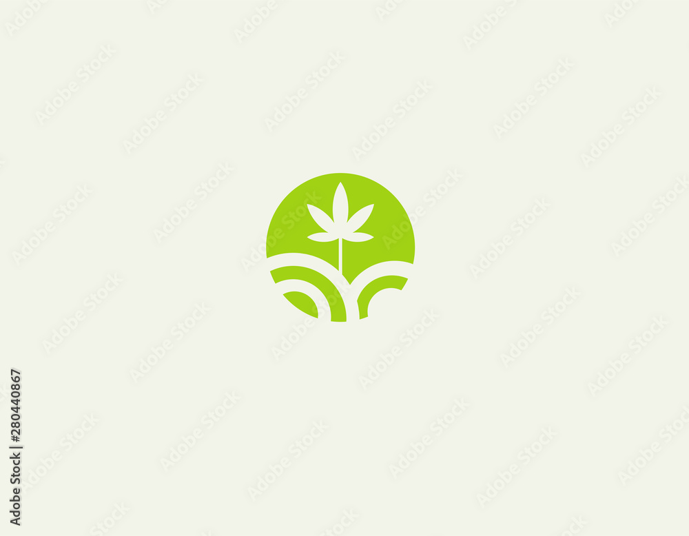 Creative bright green logo icon leaf marijuana field nature for company