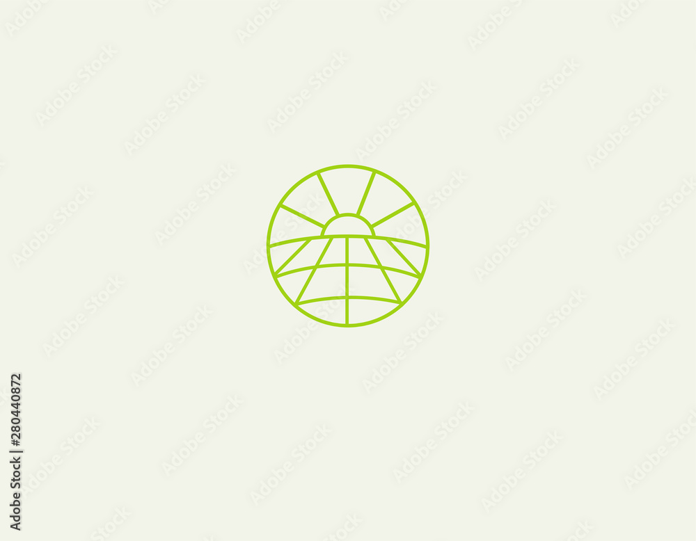 Creative bright green linear logo icon field and sun for company Creative bright green linear logo icon field and sun for company