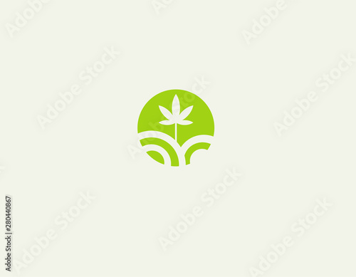 Creative bright green logo icon leaf marijuana field nature for company