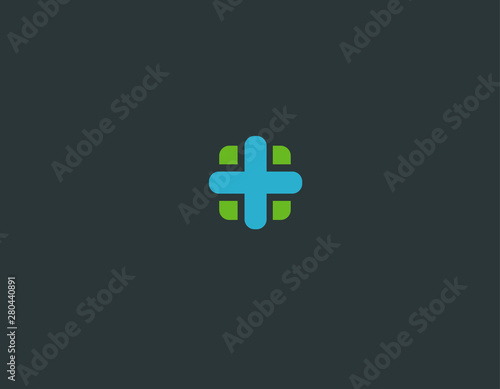 Creative bright green and blue logo icon cross medicine pharmacy pharmacology