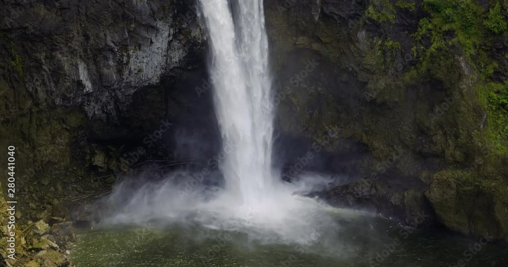 Pan Down Following Waterfall Water Spray Over Cliff Pan Down Following Waterfall Water Spray Over Cliff