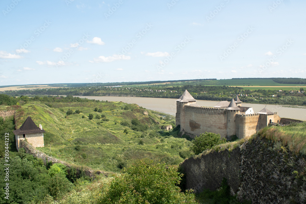 Fototapeta premium Khotyn fortress X - XVIII centuries, located on the high bank of the Dniester, Khotyn, Ukraine, One of the seven wonders of Ukraine